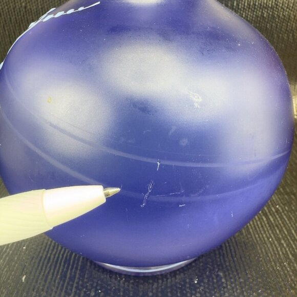 Vintage Bohemian Hand Blown Art Glass Enameled Flower Paint Vase Bowl Blue VTG - Picture 6 of 16